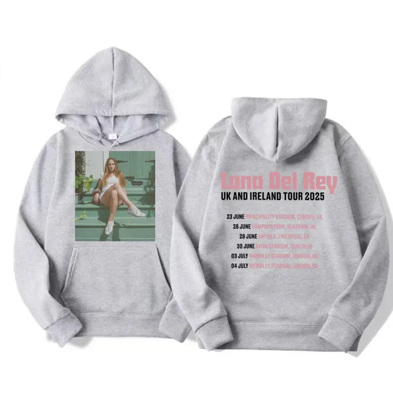 Lana Del Rey UK & Ireland Tour 2025 Gráfico Hoodies Homens Mulheres Moda Estética Casual Pulôveres Manga Longa Moletons com Capuz