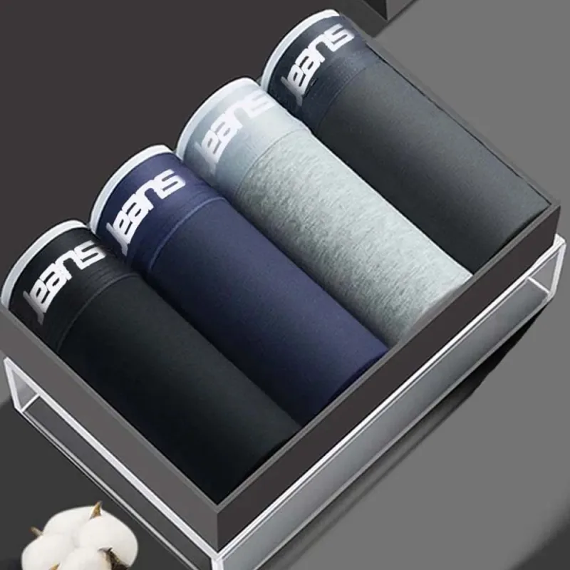 4/8Pcs Men's Panties Cotton Breathable Men's Clothing Letter Waistband Man Underwear Solid Color Plus Size Boxers Man