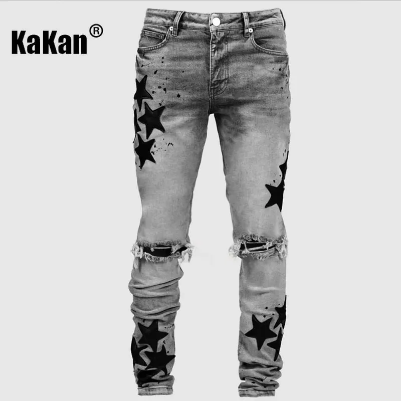 Kakan - Νέο ανδρικό μπλε τζιν τζιν με στάμπα Y2k τυπωμένο σχέδιο Long Jeans Jeans Man Μάρκα