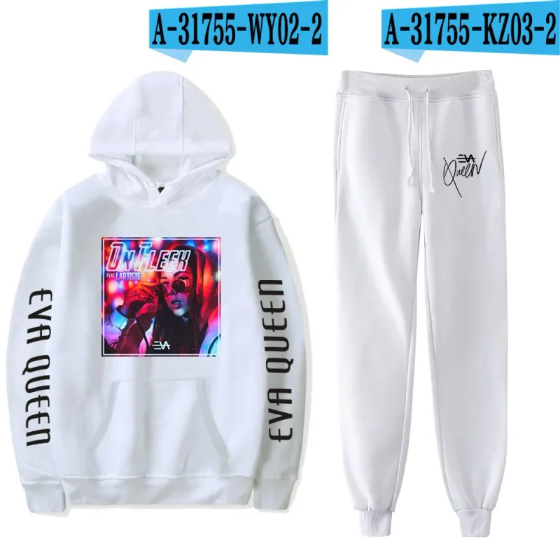 Hip hop confortável eva rainha impressão moletom moletom terno hoodies + calças terno meninos/meninas 2 peça conjunto roupas — image 28