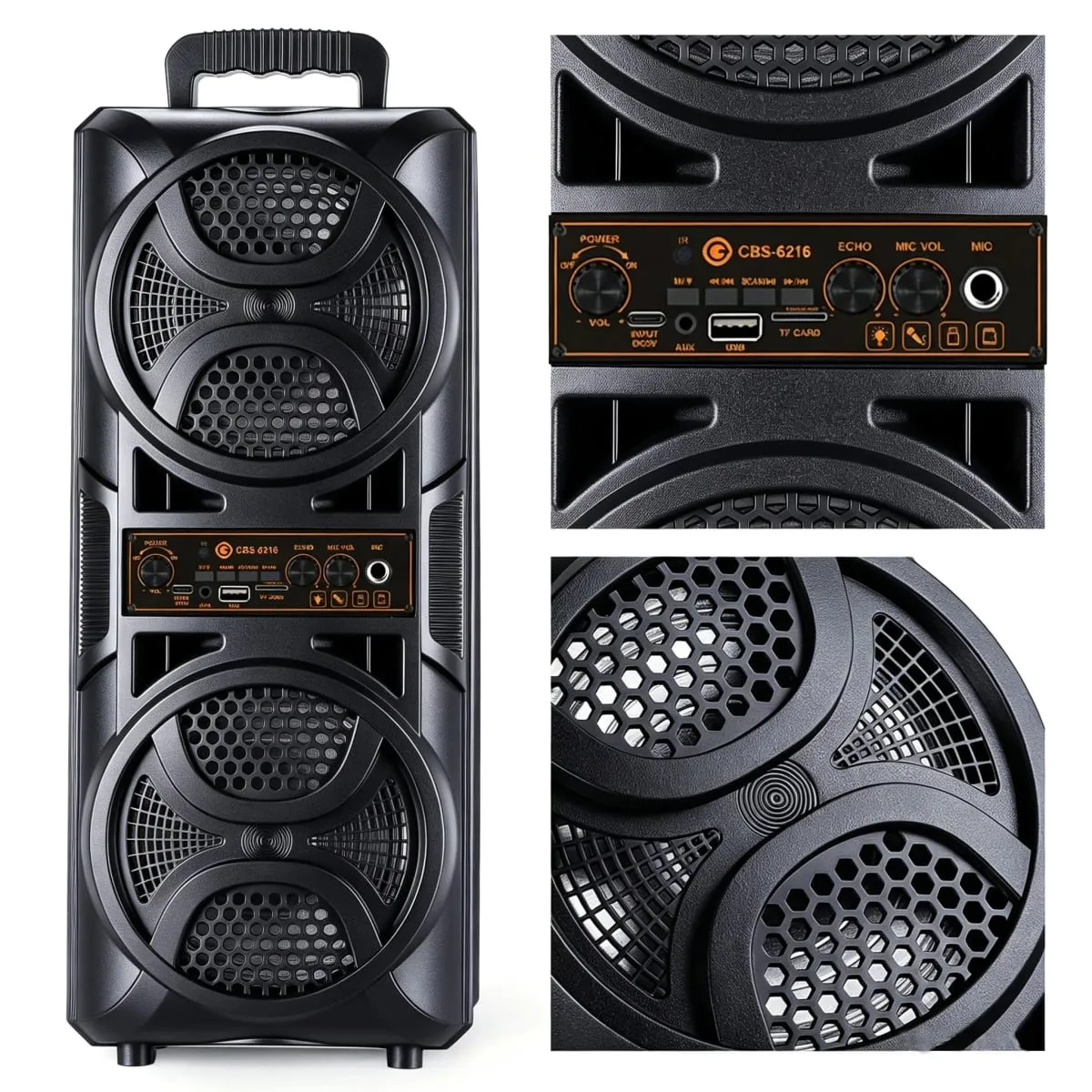Φορητό Bluetooth Party Box Speaker Dual Subwoofer 6,5 ιντσών Heavy Bass Boombox με ενσύρματο μικρόφωνο υποστήριξη 6,35mm Mic AUX TF Radio USB FM Radio για υπαίθριο κάμπινγκ στο σπίτι Karaoke Party — image 3