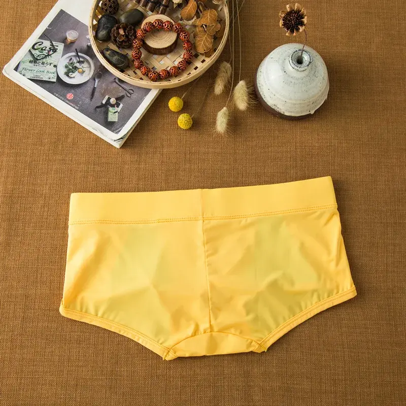 Cueca masculina de seda com leite de ângulo plano, confortável e adequada para a pele, respirável, sedosa, suave, secagem rápida, boxers baixos