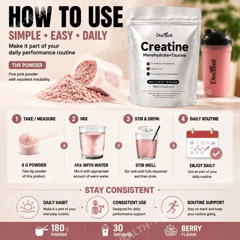 Docteat Creatine Monohydrate Powder with Taurine Muscle Performance & Energy Support for High-Intensity Capacity 30 Servings — image 7