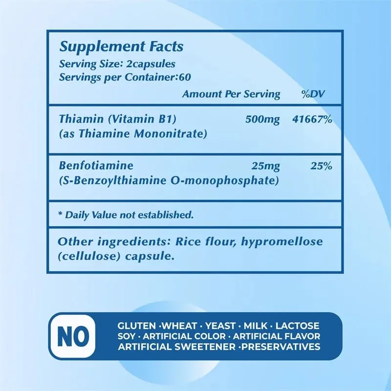 Vitamin B1 Complex - Improves Energy Levels Boosts Metabolism and Supports Nervous System Health