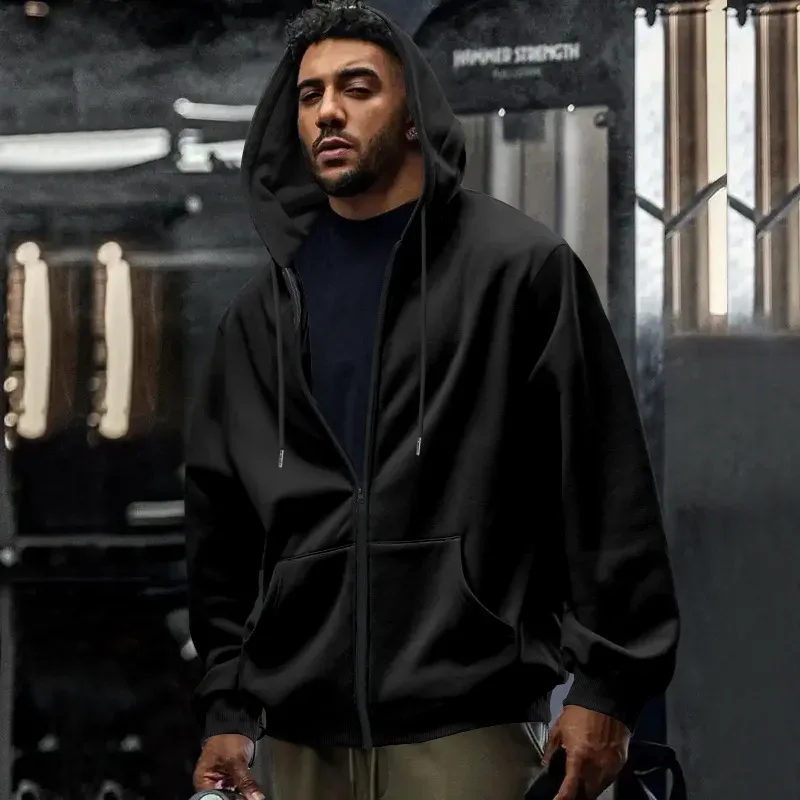 Novo 2026 outono casual sólido manga longa zíper com capuz moletom casaco masculino moda ao ar livre roupas esportivas jaquetas — image 3