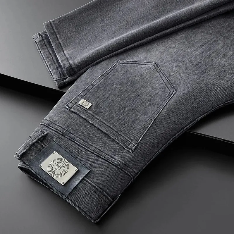 Light Luxury Gray Jeans for Men 2024Autumn and Winter Simplicity Fashionable All-Match Slim-Fit Stretch Casual High-End Trousers — image 5