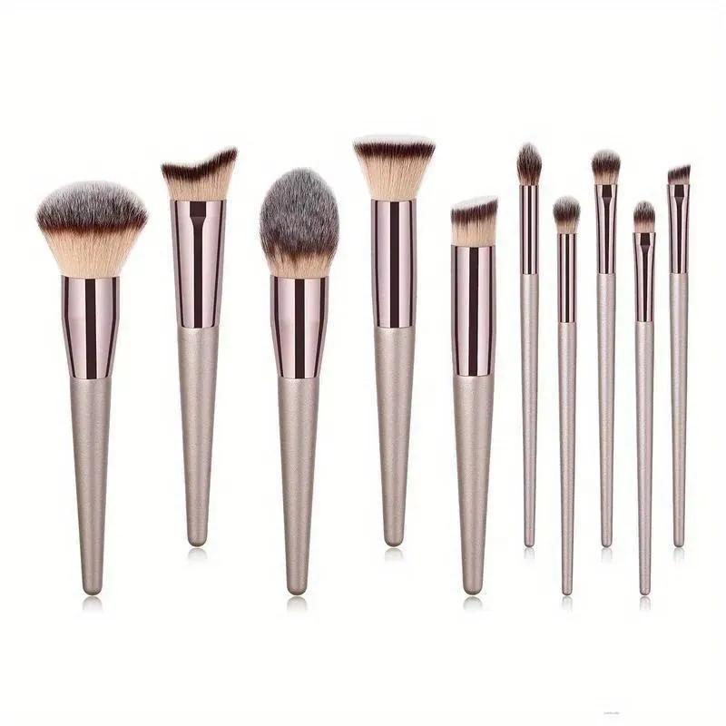 Ensemble de pinceaux de maquillage, couleur Champagne et or, pour fond de teint, poudre libre, correcteur de Blush, fard à paupières, Kit d'outils de beauté professionnels, 10 pièces — image 3