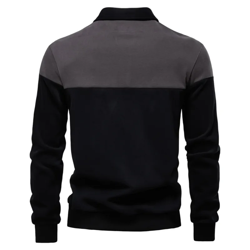 Nova primavera masculina com capuz de mistura de algodão em bloco colorido para negócios estilo casual moletom de manga comprida — image 15