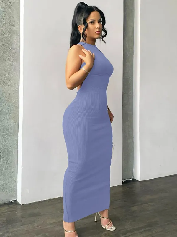 Hugcitar bordázott tömör üreges háttámla ujjatlan szexi hasított miniruha Bodycon 2025 tavaszi női ruhák elegáns buli Y2K — image 10