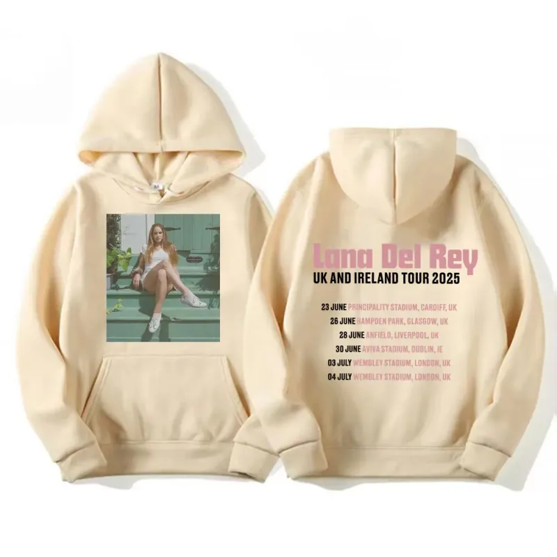 Lana Del Rey UK & Ireland Tour 2025 Gráfico Hoodies Homens Mulheres Moda Estética Casual Pulôveres Manga Longa Moletons com Capuz