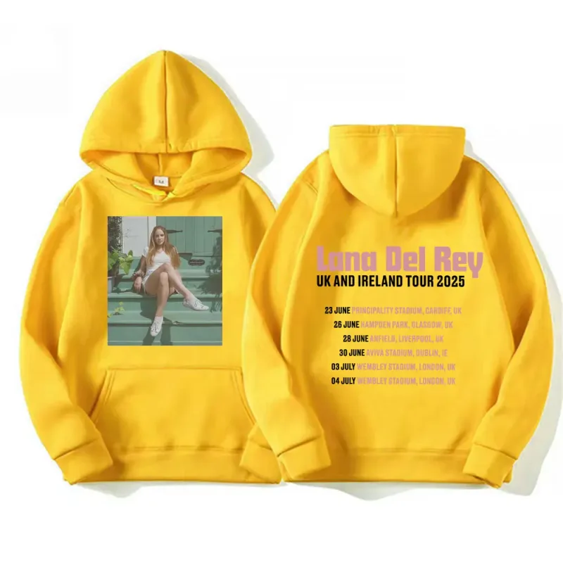 Lana Del Rey UK & Ireland Tour 2025 Gráfico Hoodies Homens Mulheres Moda Estética Casual Pulôveres Manga Longa Moletons com Capuz