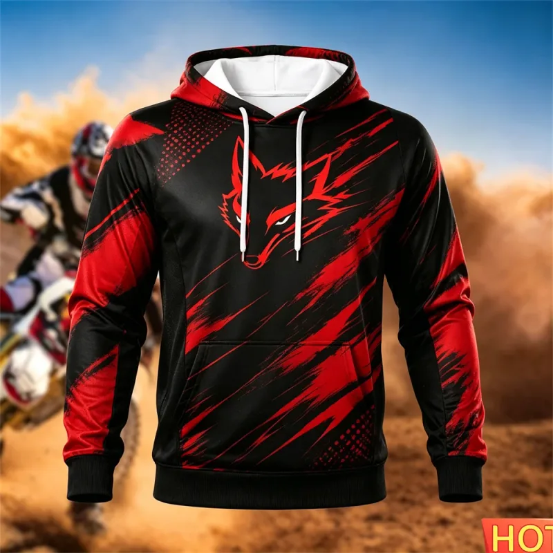 Outono/inverno moletom de corrida masculino ao ar livre ciclismo com capuz pulôver padrão de raposa bolso moletom esportivo motocicleta moletom com capuz — image 8