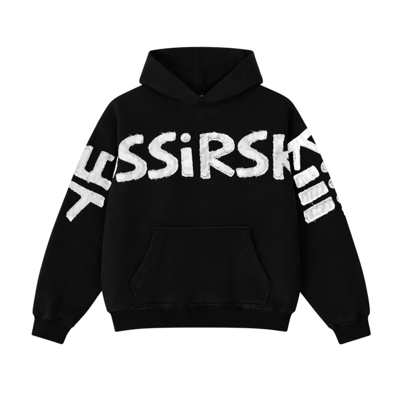 Y2K Men Oversized Hoodie Frayed Raw Edge Patch Letter Print Pullover Hooded Sweatshirt Multi Color Hip Hop Streetwear Hoodies — image 1