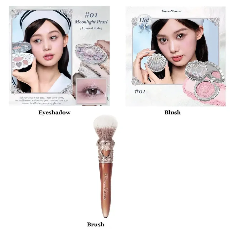 Flower Knows Moonlight Mermaid Series Glitter Eyeshadow Palette High Pigment Shell Κοσμήματα Blush Σετ πινέλου μακιγιάζ Ματ φινίρισμα — image 11