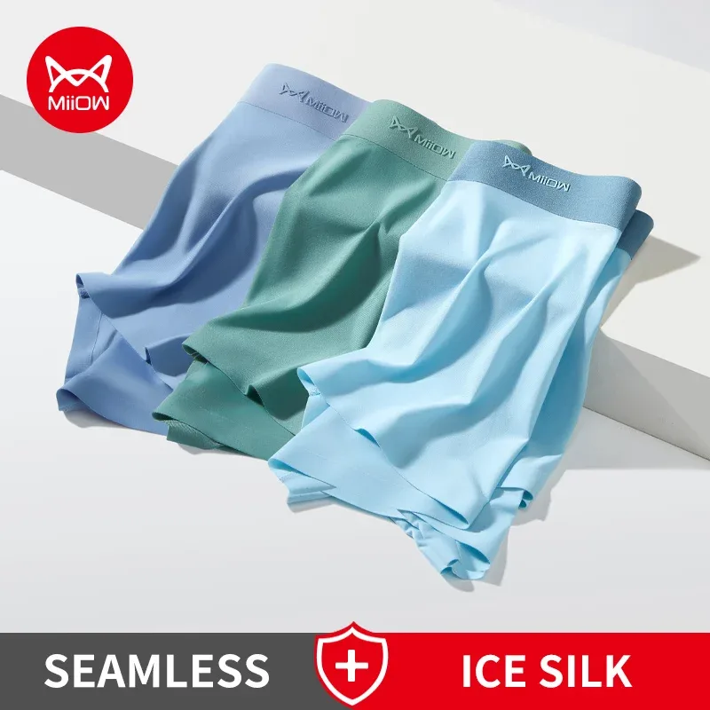 MiiOW 3pcs 120D Ice Silk Men Underwear Manipis na Sexy Boxer Shorts 3A Graphene Antibacterial Panties ng Panlalaking Walang tahi na Panlalaking Panloob