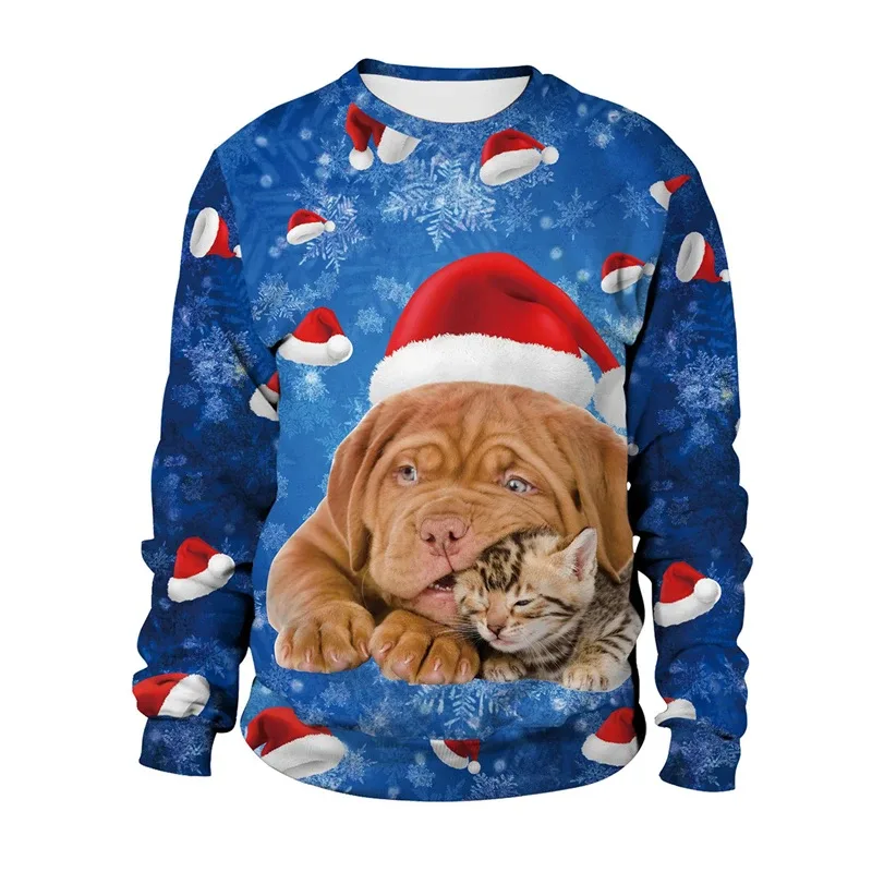 Funny 2026 Ugly Christmas Sweater For Men Women New Xmas Cat Dog Pattern Sweatshirt Festival Party Crew Neck Pullover Hoodies — image 2