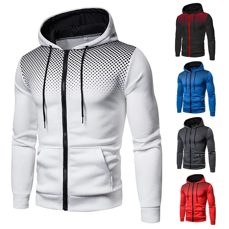 Men's Zip Up Hoodie Pocket Polka Pot Print Hooded Sweatshirt Sport Outdoor Casual Slim Fit Men Spring AutumnZipper Hoodie — image 4