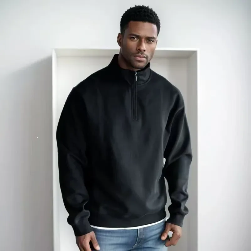 Frühling Herbst neue Casual Halb Zipper stehkragen sweatshirt Trend Einfache schlanke männer Pullover langarm tops männer sweatshirt — image 5