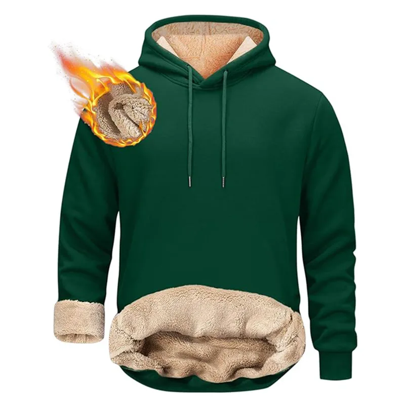Winter Men's Warm Hoodies Sports Makapal na Sweatshirts Windproof Thermal Casual Solid Color Loose Long Sleeve Pullover Streetwear — image 4