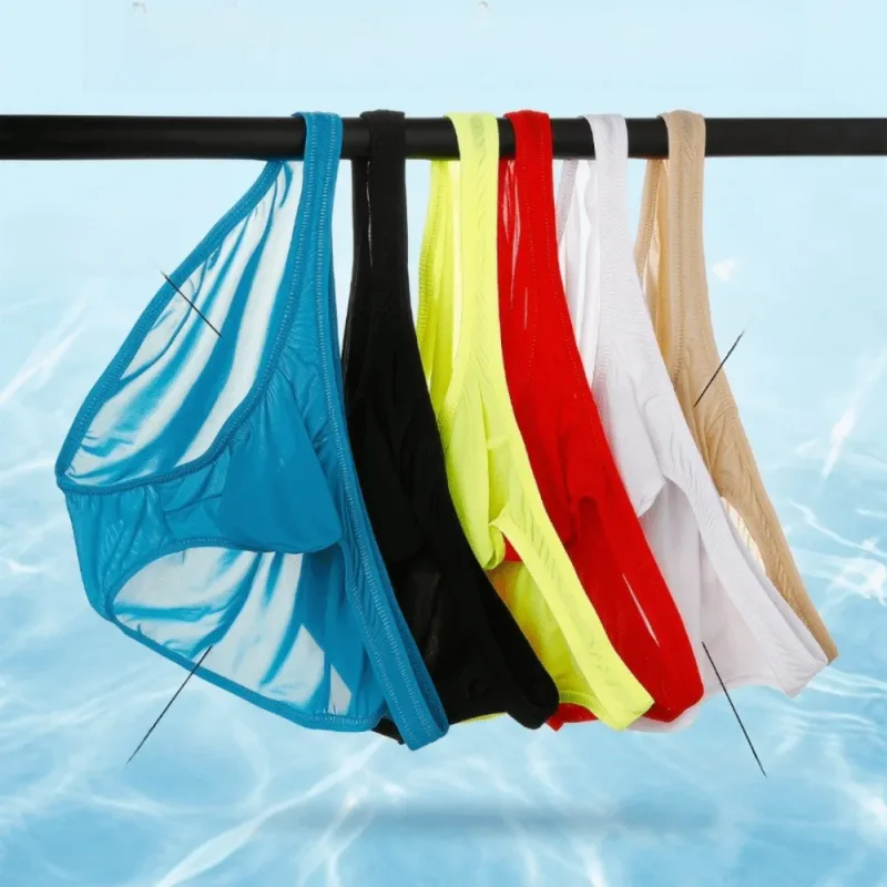Quick-Dry Ultra-Thin Ice Silk Briefs Low Waist Seamless Men Underwear U-Pouch Lingerie Mesh Panties Travel — image 12