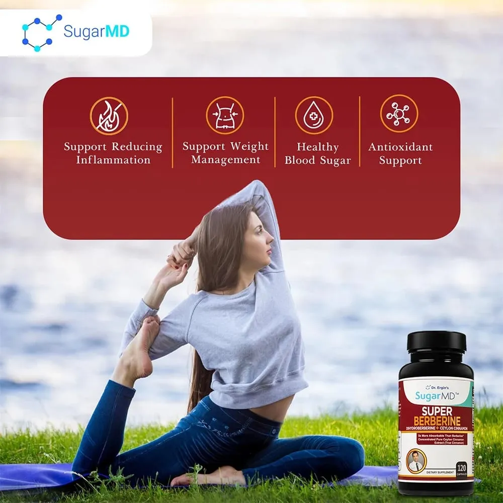 תוסף SugarMD 5X Super Berberine - 250 מ"ג GlucoVantage Dihydroberberine עם 4000 מ"ג קינמון ציילון לניהול משקל
