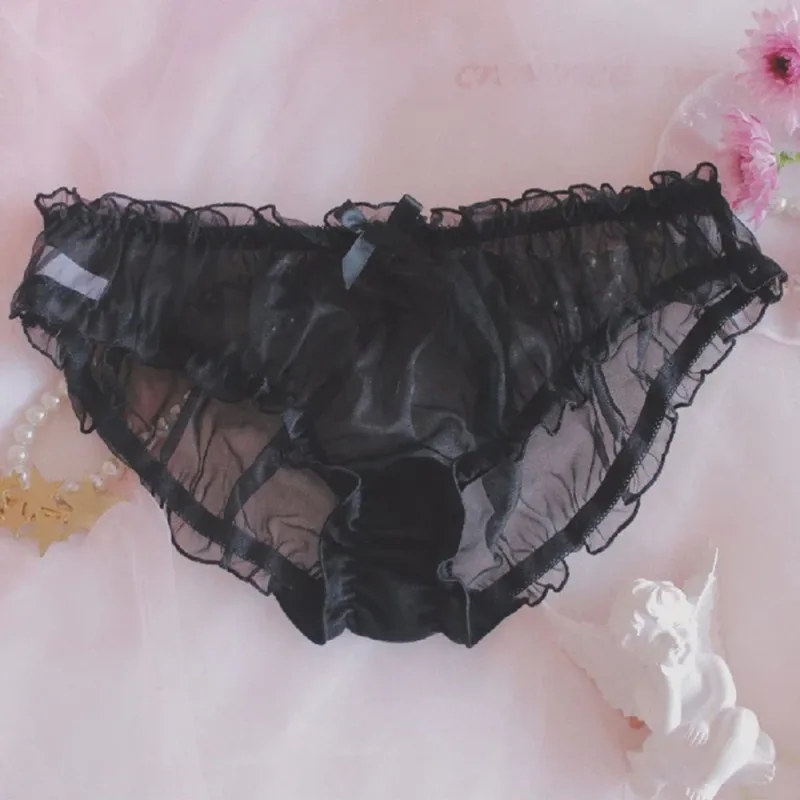 Mga Lalaki Sissy Mesh Chiffon Bow Floral Lace Pouch Underwear Panties Bikini Brief Sheer Knicker Transparent Solid Panlalaking Briefs Shorts — image 5