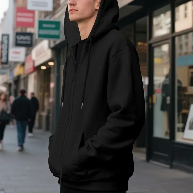 Novo 2026 outono casual sólido manga longa zíper com capuz moletom casaco masculino moda ao ar livre roupas esportivas jaquetas — image 4