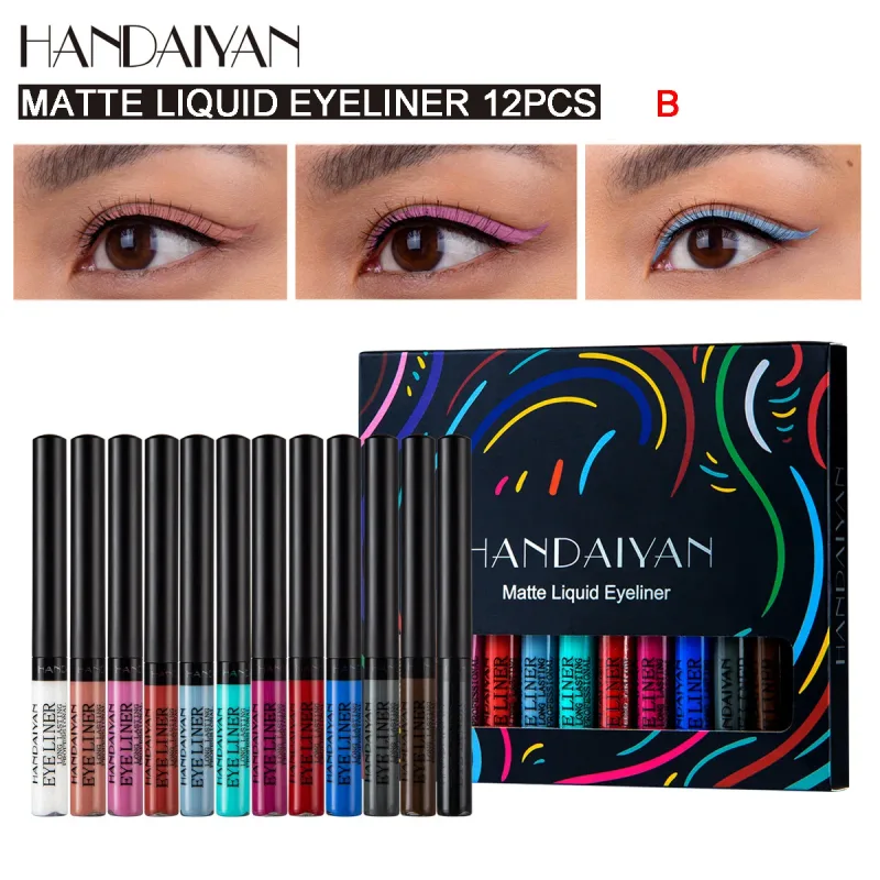 12 Colors Waterproof Eyeliner Pen Set Matte Long Lasting 24 Hours Fluorescent Eye Liner Pencils for Face Makeup Decoration