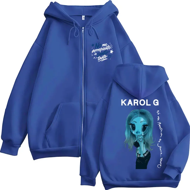 Karol G No Me Arrepiento De Sentir Tanto New Album Zip Up Hoodies Fashion Aesthetic Music Men Sweatshirt Oversized Fleece Coats — image 3