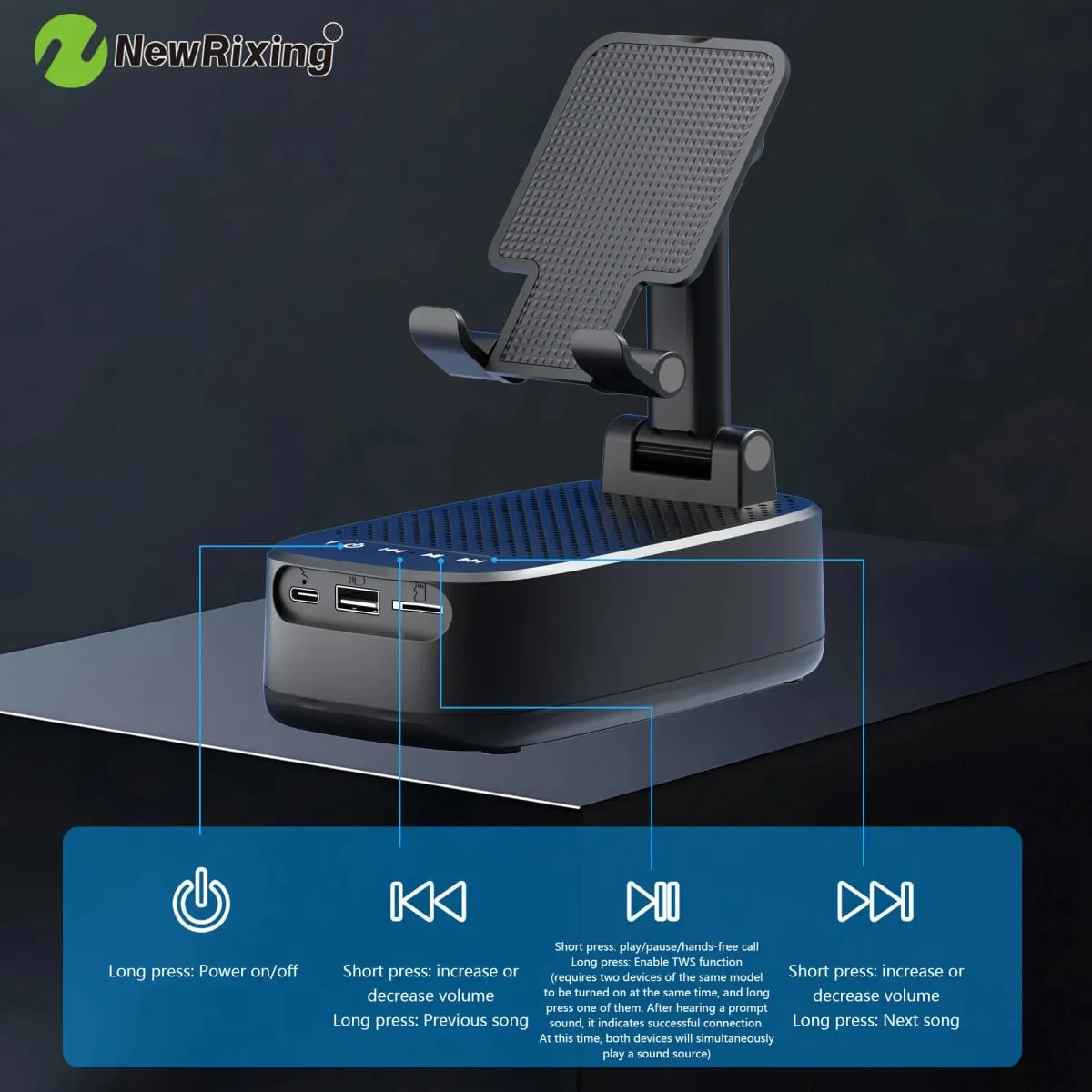 Wireless Phone Holder Portable Speaker Speaker Phone Holder Emergency Power Bank 1800mAh Battery USB Charging Hands-Free — image 3