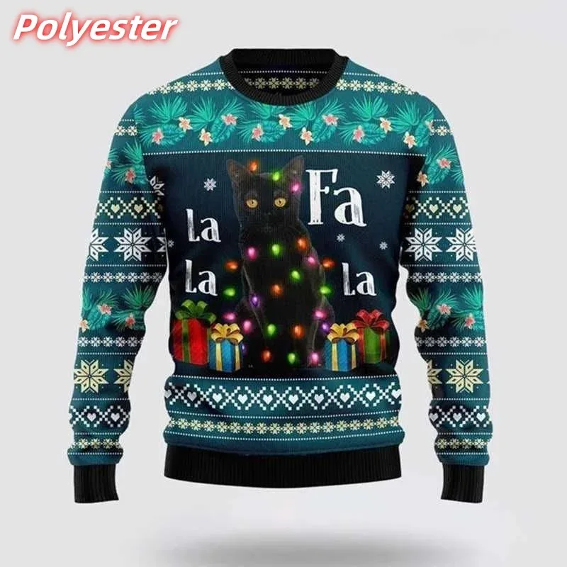 3D Printed Cat Snowflake Hoodie For Men Christmas Gift Pattern Sweatshirt Casual Long Sleeves Pullovers Round Neck Hoodies — image 6