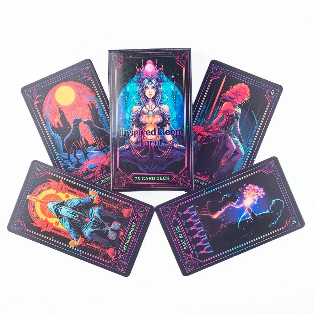 Jeu de Tarot néon inspiré, 78 cartes, Visions anglaises, édition Divination, 10.3x6cm, plateau pour jouer à des jeux et à la Divination — image 2