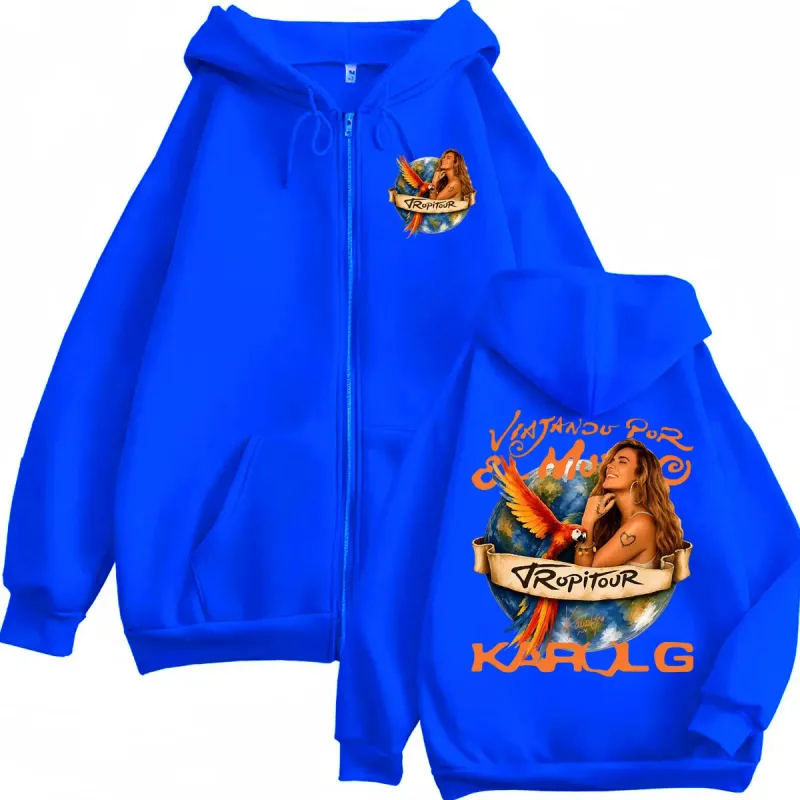 Karol G Tropicoqueta Tour 2026 Graphic Zipper Hoodie High Street Fashion Trend Zip Up Pullovers Unisex Casual Loose Sweatshirts — image 5