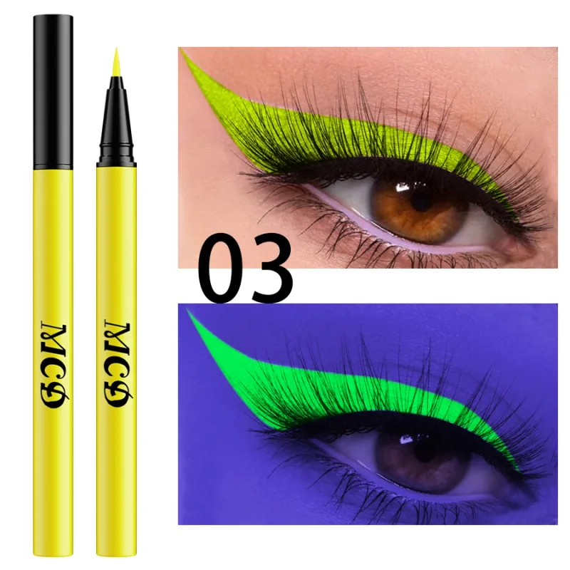 1 PC אור UV ניאון אייליינר עט איפור עיניים כחול ירוק עמיד למים צבע נוזלי עיפרון עיפרון איפור קוסמטיקה צהוב סגול — image 8