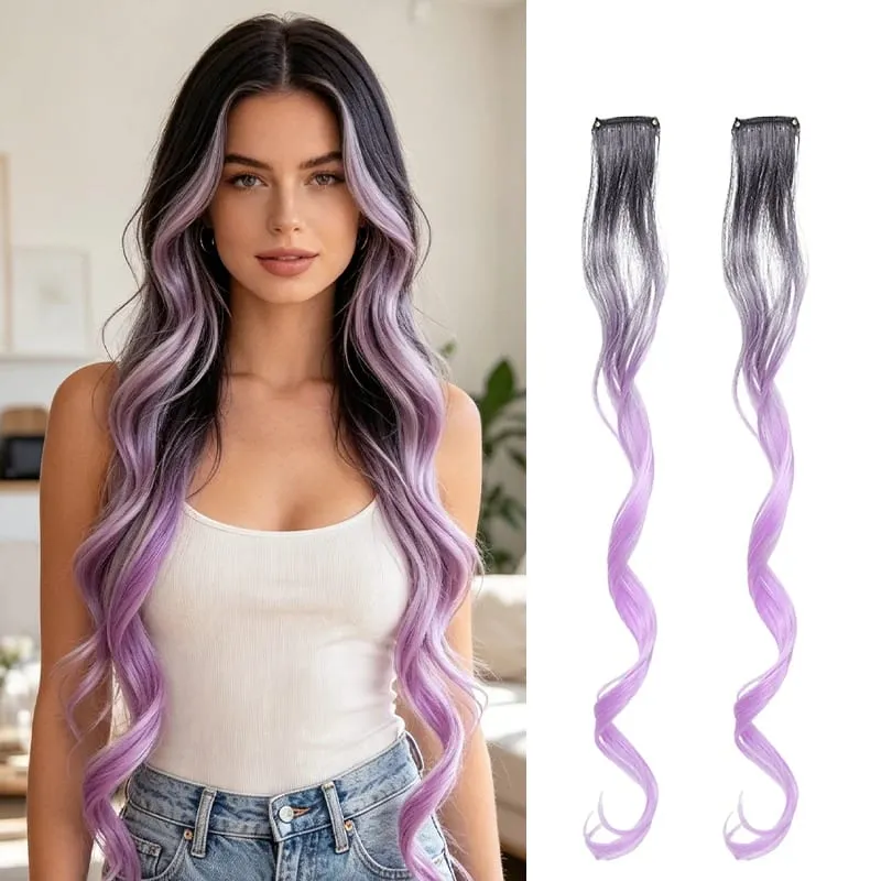 Gradient Wave Clip - in Hair Extensions 2 τμχ Χρώμα συνθετικών ινών - Blocked Tassel Ear - Side Dyeing for Daily Party Cosplay — image 13