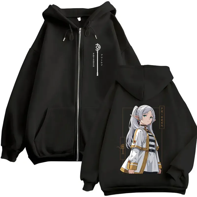 Anime Frieren: Beyond Journey's End Zipper Hoodies Men Women Clothing Fashion Harajuku Zip Up Hooded Sweatshirts Jackets Coats