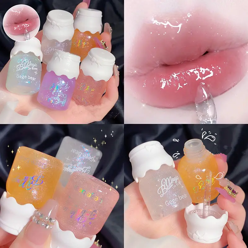 Gege Bear Butterfly Knot Lip Gloss Ενυδατικό Ενυδατικό Καθρέφτη Λάμψη Αφρώδη αντικολλητικό Κύπελλο Κραγιόν ομορφιάς Μακιγιάζ