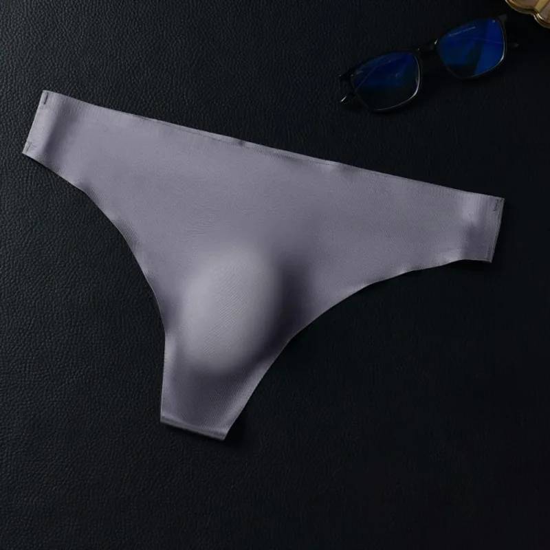 Men Seamless Ice Silk G-String Underwear 3D Bulge Pouch Low-rise T-Back Thongs Low Rise Men Bikini Briefs U Pouch Lingerie — image 6