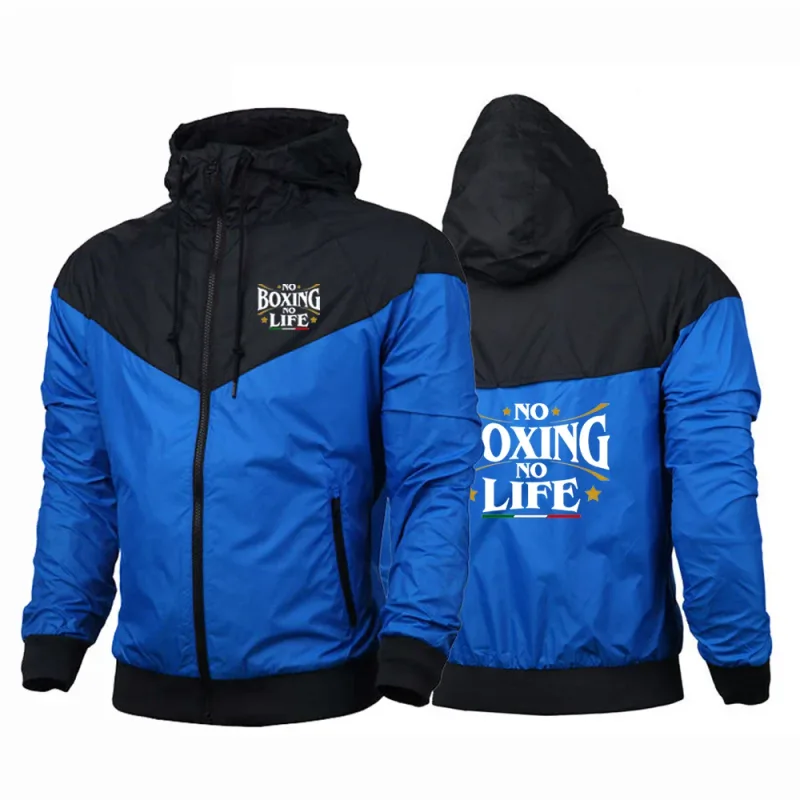 2025 No Boxing No Life Gym Herr Vår och höst Tunn Vindtät Casual Huva Färgmatchning Modetryck Vindjacka — image 7