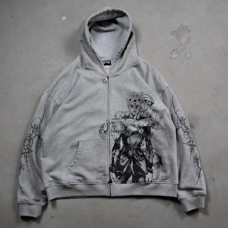 Harajuku jojo bizarre aventura zip up hoodies oversized das mulheres dos homens com zíper moletom com capuz hip hop casais y2k rua moletom — image 2
