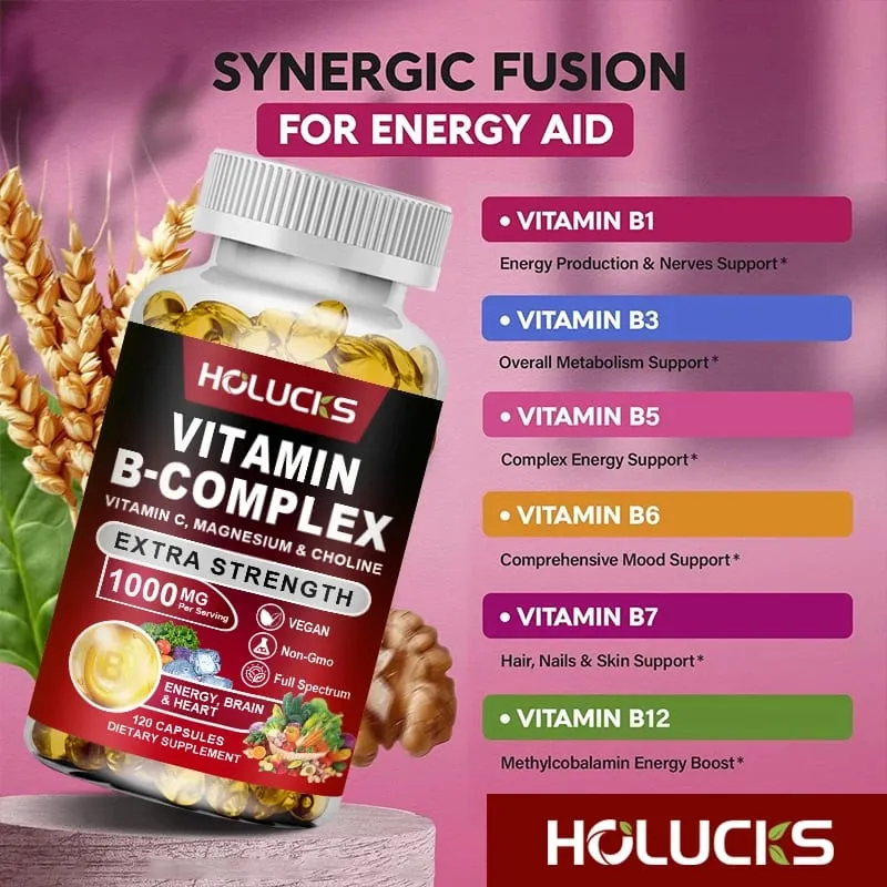 B1-vitaminban gazdag komplex B-vitamin-kiegészítő B2-B3-B5-B6-biotin, Erő Energia-támogató Az agy és a szív elősegíti az anyagcserét — image 2