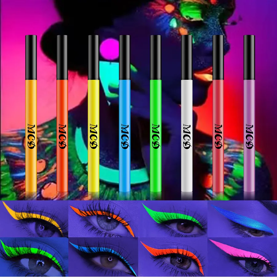 1 PC אור UV ניאון אייליינר עט איפור עיניים כחול ירוק עמיד למים צבע נוזלי עיפרון עיפרון איפור קוסמטיקה צהוב סגול — image 4