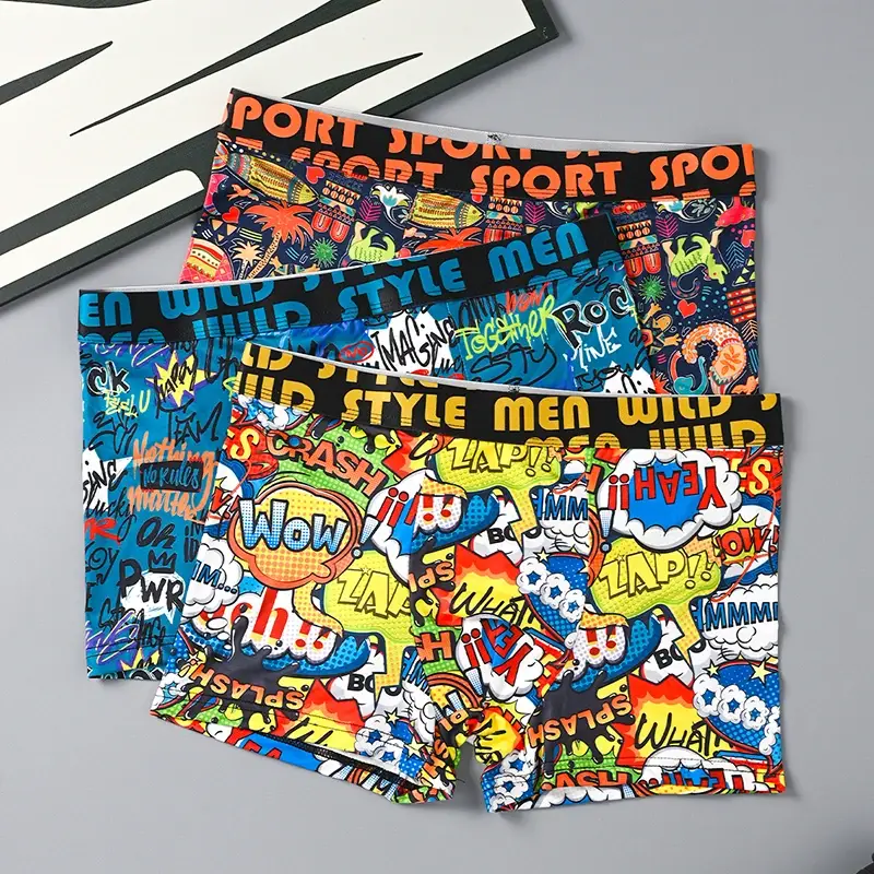 3 PCS Men's Straight-Front Underwear - Printed Design - Comfortable, Fashionable, Trendy - Men's Underwear Set