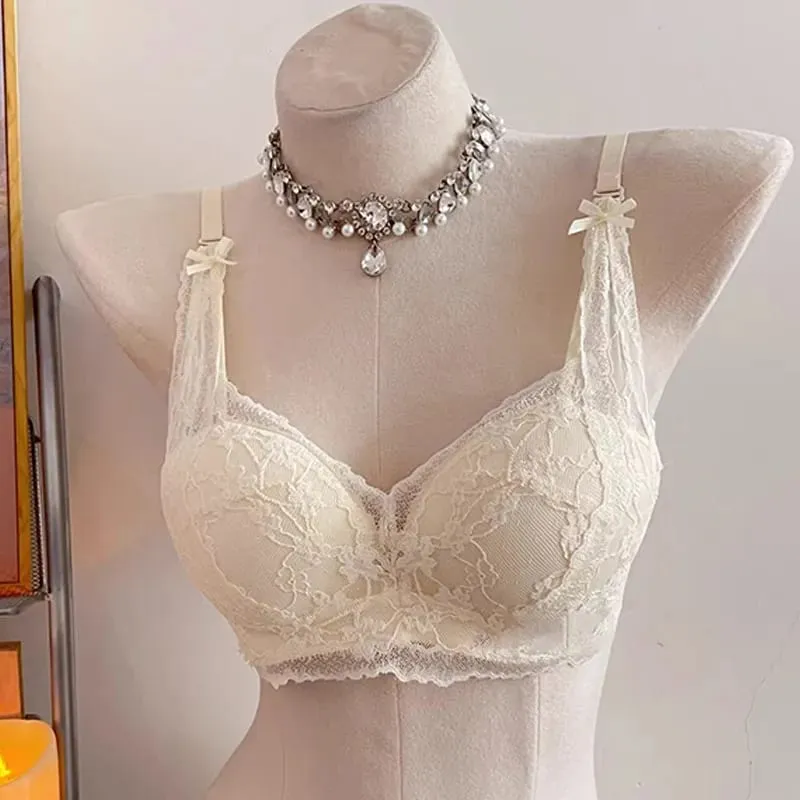 הלבשה תחתונה חזיית תחרה קשת רך בד תחרה מרופד Push Up אלחוטי חזייה רך הלבשה תחתונה חזה קטן נשים תחתונים יומיומיים — image 8