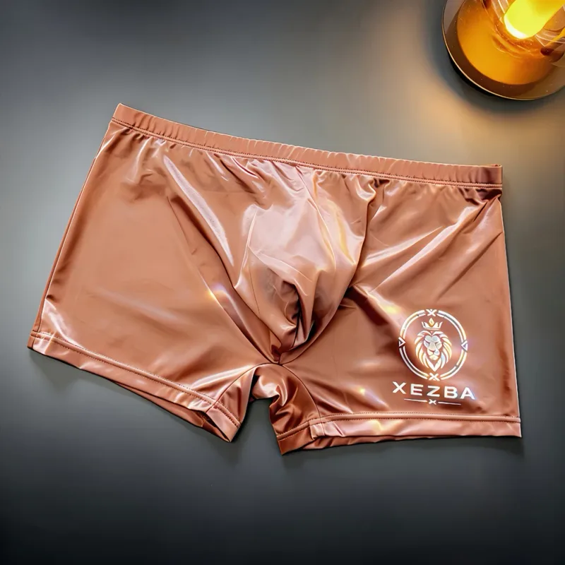 Men Glossy Ice Silk Boxer Shorts Briefs U-shape Pouch Underwear Home Sleep Trunk Men's Glossy Satin Ice Silk Long Leg Boxer