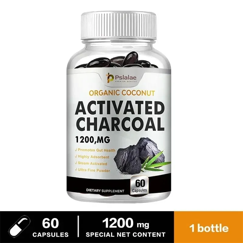 Activated Charcoal Capsules 1 200 Mg - Organic Coconut Shell Helps Relieve Gas & Bloating Detox & Bowel Digestive Supplement
