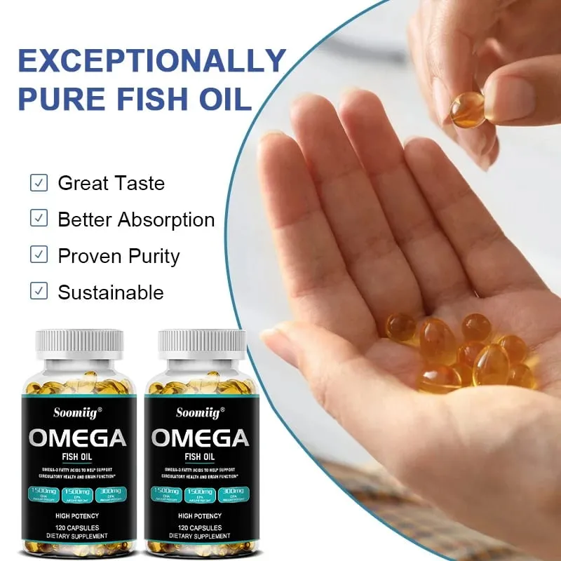 Omega 3 Fish Oil Softgels 3300mg High Potency with EPA & DHA Supports Energy Brain Heart Joint Eye Skin & Immunity Health