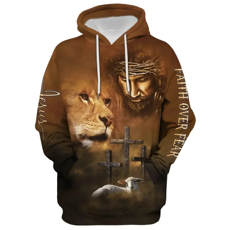 2025 Spring And Autumn God Jesus Graphic Pullovers Animal Lion 3d Printed Hooded Hoodies Sports Casual Daily Unisex Sweatshirts — image 7