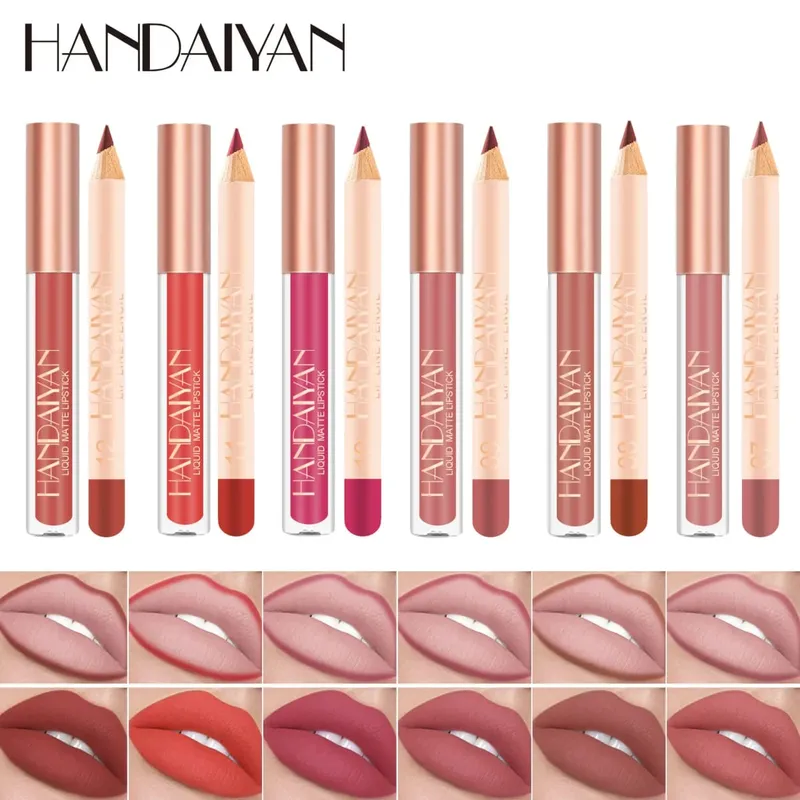 Ensemble de rouge à lèvres 2 en 1 pour femmes, avec crayon à lèvres, imperméable, longue durée, maquillage coréen, finition mate, Kit de cosmétiques, livraison gratuite