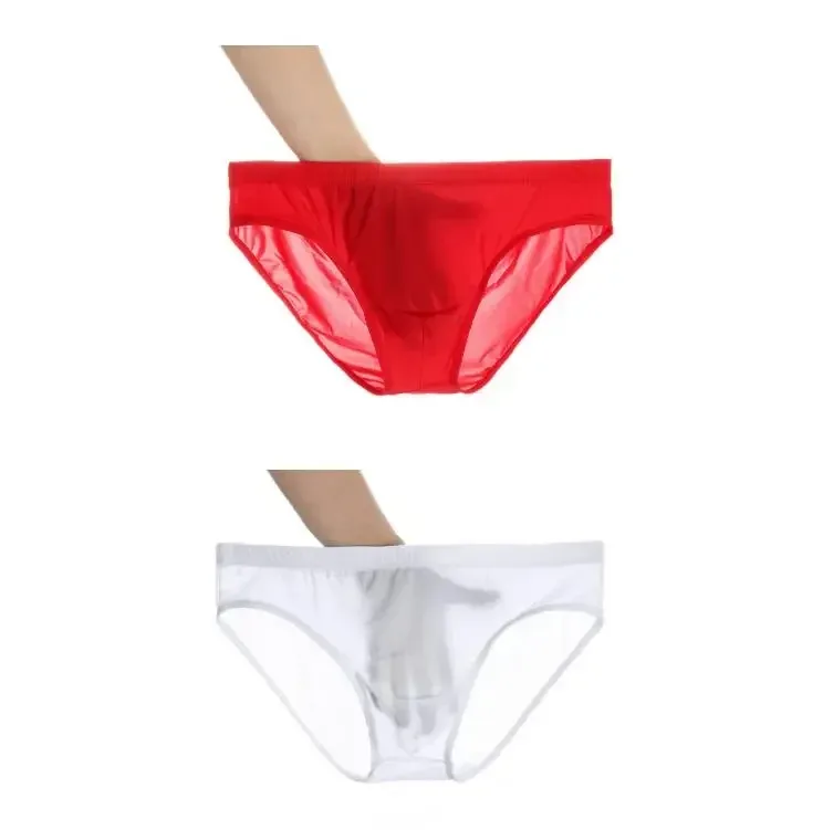 2 pçs ultra fino cuecas de seda gelo masculino plus size M-4XL cor sólida juventude translúcido cintura baixa respirável sexy calcinha masculina — image 23